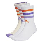 adidas Unisex Bold 3-Stripes Cushioned Crew Socks 3 Pairs, White/White/Bliss Orange, 4.5-6