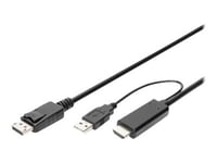 Digitus - Adapterkabel - Displayport Hann Til Hdmi, Usb (Kun Strøm) Hann - 2 M - 4K 30Hz Støtte