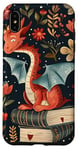 Coque pour iPhone XS Max Motif de ver de bibliothèque Cute Dragon Books Cottagecore