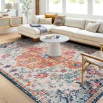 Livabliss Asmara Tapis Vintage - Tapis de Salon, Salle à Manger, Chambre, Cuisine - Tapis Boheme Chic, Design Traditionnel Oriental Multicolore, Tapis Coloré Poil Court 120x170cm - Orange, Blanc, Bleu