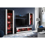 Ensemble de Meubles Tivoli Medio, Noir/Blanc, Largeur 245cm x Hauteur 159cm x Profondeur 35cm, led rgb, 3 étagères, pour Salon, Chambre, Entrée