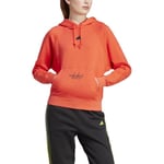 adidas Women's SIGNATURE GRAPHIC EMBROIDERY FRENCH TERRY LOOSE HOODIE, bright red, M