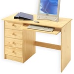 Idimex - Bureau enfant multi rangements malte, tiroirs et support clavier pin massif vernis naturel - Naturel