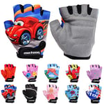 Enfants Gants de Vélo Garçons Filles Cyclisme VTT Demi-Doigts Antidérapant Mitaines de Sport Antichoc Respirant Courts pour Bicyclette Réglables Scooter Paire de Gant (JR S ~6,5-7 cm, Auto)