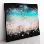 Birds View of Bondi Beach Australia Paint Splash Modern Canvas Wall Art Print Ready to Hang, Framed Picture for Living Room Bedroom Home Office Décor, 50x50 cm (20x20 Inch)