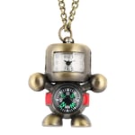 DSHUJC Pocket Watch, Cool Robot Shape Pendant Watch Quartz Movement Lovely Bronze Mini Necklace Pocket Watch for Men Women Kids with Sweater Chain