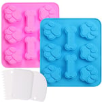 Lot de 2 tapis de cuisson en silicone pour biscuits pour chien - Moule à chocolats - Moule en silicone - Pattes - Bonbons - Moule à glaçons pour chien - Avec 3 spatules