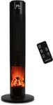 MONHOUSE Oscillating Tower Fan Heater with Fireplace 33 Inches - Portable PTC Ce