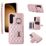 Phone Case For Samsung Galaxy S23 5G Wallet Cover with Crossbody Shoulder Strap and Leather Credit Card Holder 360°Rotation Ring Kickstand Stand Cell S 23 23S GS23 G5 SM-S911U 6.1 inch Girls Pink