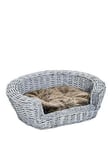 Pawhut Wicker Pet Bed Willow Dog Cat Sofa Couch Puppy Basket With Cushion Grey 57L X 46W X 17.5H Cm...