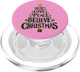 Cute Green JOY LOVE PEACE BELIEVE CHRISTMAS Tree Girls Pink PopSockets PopGrip for MagSafe