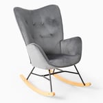 MEUBLE COSY Fauteuil à Bascule Allaitement Rocking Chair Scandinave Chaise Loisir Revêtement en Velours avec Pieds en Bois Massif pour Salon, Chambre, Le balcon, Gris Velours, 68x87x98cm