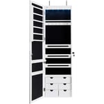 Armoire à Bijoux Murale led Armoire Bijoux de Rangement avec Miroir,6 Tiroirs Hauteur du Crochet Ajustable 120x36,5x11,5CM en Bois - Costway