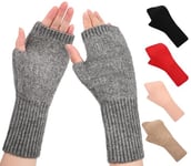 Gants Sans Doigts Chauffe-poignets en Cachemire Gants Thermiques avec Trou pour le Pouce,Demi Doigt Femme Gants Chauffants Extensible Gants Tricotés Gants Chauds d'Hiver pour Femmes (gris)