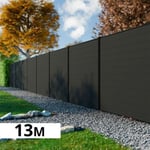 Kit Cloture Composite RIO Anthracite 13x1,8m - Bois composite & Aluminium - Poteaux Noir - Montage Facile - Occultation