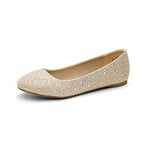 DREAM PAIRS Women's Ballet Flat, UK Ladies' Slip-on Rhinestone Ballerina Pumps Shoes Loafers,Size 7,Gold-New,Sole-Shine