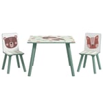 Kids Table and Chairs Childrens Desk 2 Chairs Green Animal Face Design