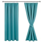 JIUZHEN Rideaux Occultants Galon Fronceur pour Rail Lot de 2 Rideau Isolant Thermique Anti UV Double Rideaux Decoration Bloquer Lumiere pour Salon Chambre 140x175cm(LxH) Turquoise