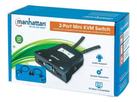 Manhattan Kvm Switch Mini 2-Port, 2X Usb-A, Cables Included, Audio Support, Control 2X Computers From One Pc/Mouse/Screen, Black, Lifetime Warranty, Boxed - Kvm / Lyd / Usb-Svitsj - 2 X Kvm/Lyd/Usb - 1 Lokalbruker - Stasjonær