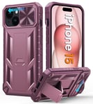 FNTCASE for iPhone 15 Protective Phone-Case: Military Grade Dropproof Cell Phone Cover with Kickstand & Slide | Heavy Duty Rugged Phonecase Bumper Textured | Heavy Duty Protector(Rose Pink)