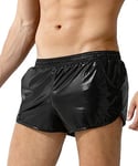 Casey Kevin Men's Metallic Shiny Boxer Shorts with Pockets Sparkly Sexy Hot Short Pants-Black,Medium