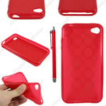 Housse Etui Coque Silicone Cercle Gel Souple Rouge pour Iphone 4S 4 + Stylet