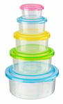 5 Round Stackable Nesting Food Storage Containers Colour Lid Plastic Kitchen