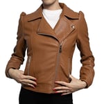 QUEEN HELENA Clou Veste en simili cuir clouté veste courte d'été printemps veste casual motard motard léger confortable femme Y3006, marron, XL