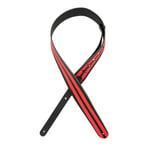 D'Addario Deluxe Leather Guitar Strap,Racing Stripes. Black with Red Stripes