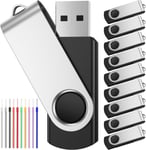 Lot De 10 Clé Usb 2.0 8 Go Mémoire Sticks - Cle Usb 8Go Lecteur Flash Usb Rotatif Pendrive Avec Cordes - Clef Usb 2.0 Noir Mémoire Stick Stockage De Données[Q760]