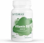 Ambrosial Vitamin D3 4000 IU (100 mcg) Softgel - High Strength Vitamin D Supplement | Gluten Free | Supports Immune System, Healthy Bones & Teeth | Vitamin D 4000iu | Pack of 1-120 Softgels