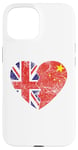 Coque pour iPhone 15 Drapeau chinois britannique en forme de cœur | Royaume-Uni Chine Roots