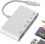 Adaptateur Lightning Vers USB Lecteur Carte SD(5 en 1)OTG 3.0 Micro SD Card Reader Prise AUX Ecouteur 3.5mm Pour IPhone 14 Pro Max Casque Chargeur Splitter Pour Apple TF Mémoire Flash Caméra(Q1019)