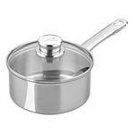 Tala Performance Stainless Steel Cookware 16cm Saucepan with Glass lid. Made in Portugal, with Guarantee, Suitable for All hob Types Including Induction (10A14341) Polished Mirror Shine Finish