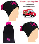 Pink New York Beanie Hat Storm Wind Cold Thermal Winter Warm Knitted Bauble NY