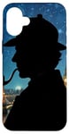 Coque pour iPhone 16 Plus Silhouette de Sherlock Holmes à Londres Nuit