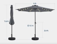 Parasol Lumineux 2.8 M Octogonal Mât droit Gris anti-UV 500H 220 g/m²