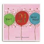 Colourful Balloons 21st Birthday Card - Janie Wilson Illustrated Foil Design