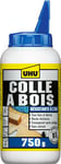 UHU Colle à bois waterproof- Plus forte que le bois, résiste à l'eau, l'intérieur et l'extérieur, D3, sans solvants, embout de précision, transparente, biberon 750g