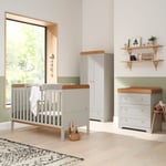 Tutti Bambini Rio 3 piece room set dove grey and oak cot bed drawers wardrobe