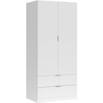 Armoire de 2 tiroirs et 2 portes coloris blanc en MDF - 81 cm (longueur) x 180 cm (Hauteur) x 52 cm (Profondeur)