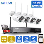 Annke - sannce 5MP hd Système de caméra de sécurité nvr sans fil avec caméras WiFi 3MP Stream Accès à distance et alertes de mouvement Micro intégré