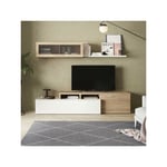 Meuble tv modulable en angle Blanc/Chêne - xuns - Banc tv : l 200 x l 41 x h 44 cm Module supérieur : l 105 x l 32 x h 32 cm Etagère : l 95 x l 21 x