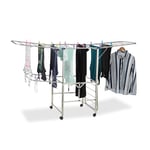 Relaxdays XXL Clothes Drying Rack, Standing, Tower Airer on Wheels, Foldable, HWD 111 x 185.5 x 53 cm, Silver