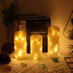 YUNYODA Flickering Flameless Battery Candles, LED flameless Candle with Embedded Fairy String Lights, 3 Pcs LED Candle, with 10-Key Remote Control, 24-Hour Timer Function, Dancing Flame, Real Wax