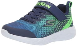 Skechers Garçon Go Run 600 - Baxtux Baskets, Bleu Navy Mesh Navy Synthetic Lime Trim Nvlm, 27 EU