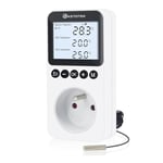 KETOTEK Prise Thermostat Jour/Nuit avec Rétro-éclairage, Régulateur de Température Numérique 220V avec Minuterie, Sonde de 3 Mètres, pour Reptile Terrarium Incubateur