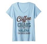 Womens MALENA Personalized Cute Coffee Girls MALENA Name V-Neck T-Shirt