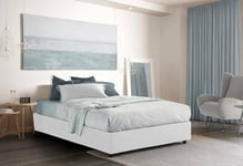 Talamo Italia - Lit double Gioia, Lit coffre en tissu, Ouverture frontale, avec matelas 140x200 cm inclus, 100% Made in Italy, Blanc