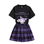 Kuromi Flickor Kortärmad Topp Plisserad Kjol Sommar T-shirt Kort Kjol Set Barnpresent Black 160cm